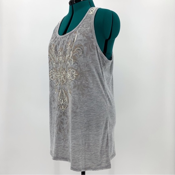 Maurices Grey Textured and Bejewelled Lace Back Tank Top, Large - Picture 4 of 16